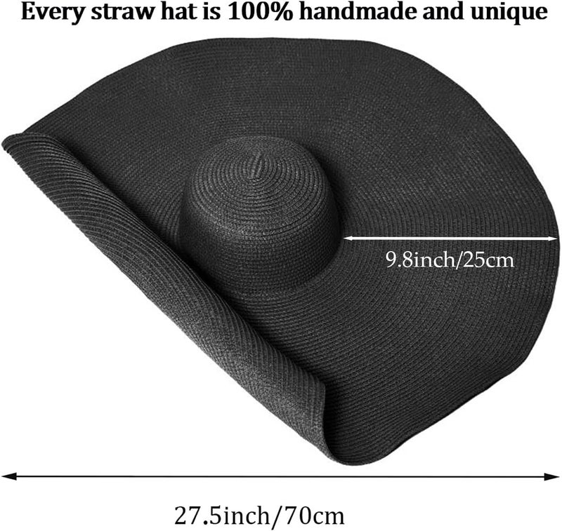 DECHISY Oversized Beach Straw Hat for Women, Fashion Large Wide Brim Visor Hats Handmade Roll Up Floppy Sun Hat for Summer Beach Cap - Image 3